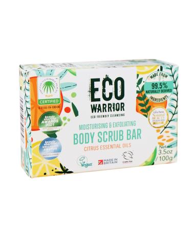 Eco Warrior Body Scrub Soap Bar - Vegan Cruelty Free No SLS or Parabens Whole Body & Hand Soap Moisturising and Exfoliating Citrus Essential Oils and Oatmeal Natural Eco Friendly Bar Soap - 100g