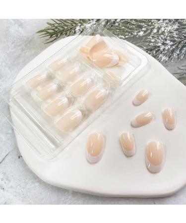 Glossy White French Tip Almond Shape Press-On Nails - Medium Length | Full Cover Acrylic False Nails with Cute Design for Women - Buy Online on GoSupps.com