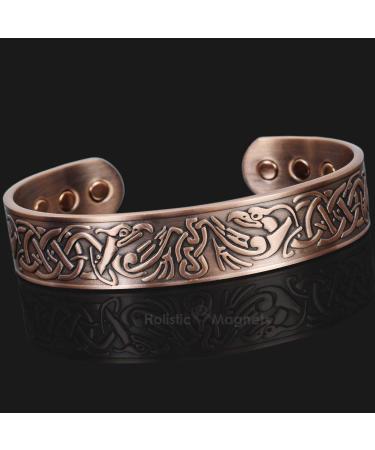 Mens Wide Copper Magnetic Bracelet Viking Pure Copper Wristband Holistic Magnetic Band with 6 Strong Neodymium Magnets Adjustable- Viking Eagle -VE (L: Wrist 19.5-22cm/7.7-8.6") - Buy Online on GoSupps.com