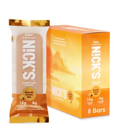 Nick's Smak Bar, Refrigerated Protein Bar, No Added Sugar, Keto Snack, 14g Protein, Meal Replacement Bar, Healthy Snack Bar, 4g net carbs, 8 Count, Peanut Cacao Nib Peanot Cacao Nib