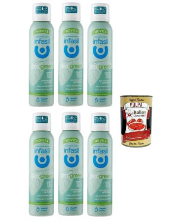 Italian Gourmet E.R. Infasil Green Fragranza Fresca Deodorant No Microplastics or Aluminium Salts 100% Recycled 6 x 125 ml + Italian Gourmet Polpa 400 g