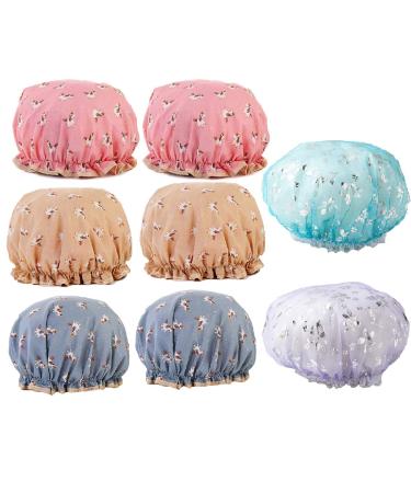 Xumier 8pcs shower hood women shower hood waterproof shower hats Reusable elastic cap shower caps hair hood for girls women cosmetics at home hotel travel