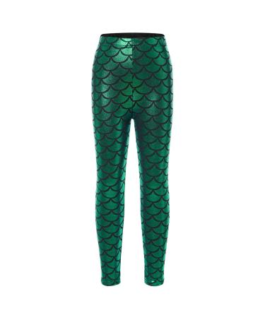 Jhaoyu Kids Girls Mermaid Leggings Shiny Metallic Fish Scale Dance Party Pants Christmas Costume Green,metallic 7-8 Years