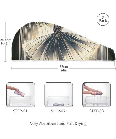 Art Nouveau Ballerina Hair Towels - Super Absorbent 2 Pack Quick Dry Turbans for Women & Girls - Buy Online on GoSupps.com