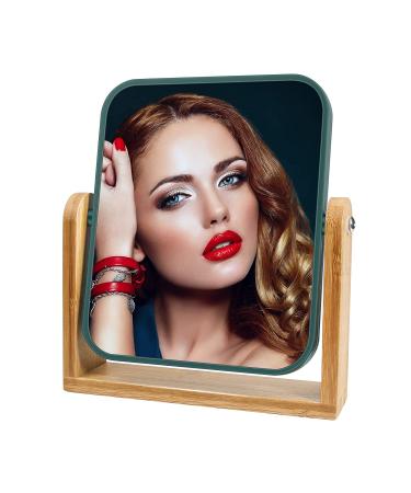 Double Sided 1x/3x Magnification Vanity Makeup Mirror with Bamboo Stand - Portable 360 Rotation Desk Mirror for Makeup - 8 Small Standing Mirror for Desk in Green - Buy Online on GoSupps.com