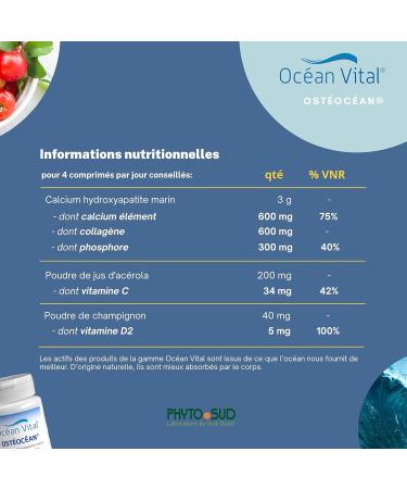 Phyto Sud Osteocean - Marine Collagen 600 mg Calcium Vitamin D and Vitamin C - Joint Dietary Supplement for Bone & Muscular Systems - 80 Tablets - Made in France - Buy Online on GoSupps.com