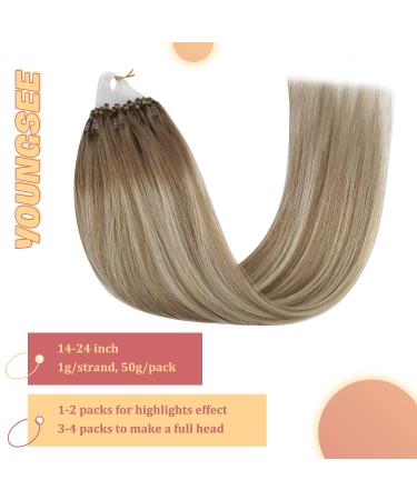 Youngsee Real Hair Microring Extensions - 60cm Ombre Light Brown to Blonde 50g Balayage Loop Hair Extensions - Buy Online on GoSupps.com