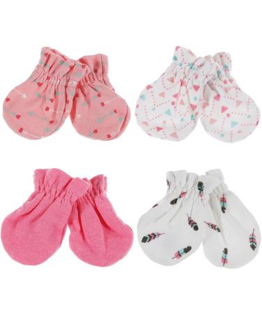 Lictin Newborn Baby Caps Mittens Set - 100% Pure Cotton, 4pcs Hats & 4 Pairs Scratch Mittens for Baby Girl 0-6 Months, Pink - Buy Online on GoSupps.com