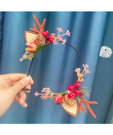 Wedity Christmas Antlers Hair Accessories Xmas Party Berry Flower Hair Hoop Headwear Hair Accessories for Women Girls (C) - Buy Online on GoSupps.com