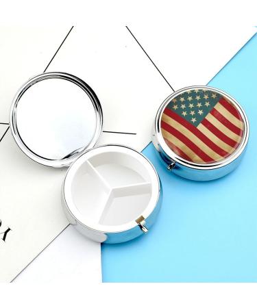Vintage American Flag Round Pill Box | 4th of July Pill Organizer | 3 Compartment Decorative Metal Pocket Case - Buy Online on GoSupps.com