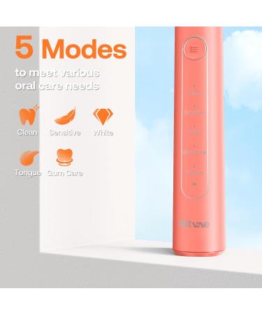Bitvae R2 Rotating Electric Toothbrush for Adults with 8 Brush Heads 5 Modes Rechargeable Power Toothbrush with Pressure Sensor Coral Orange Coral Orange 1 Pack - Buy Online on GoSupps.com