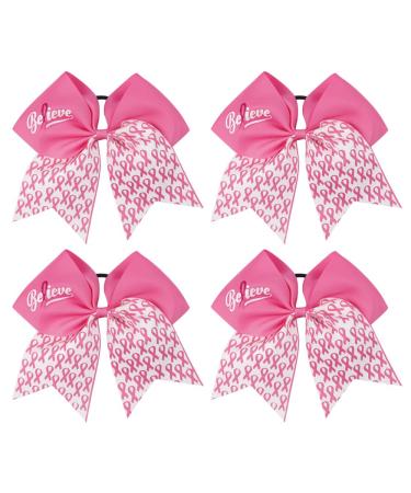 Breast Cancer Awareness Cheer Bow Glitter Hair Tie Ponytail Holder for Baby Girls Set