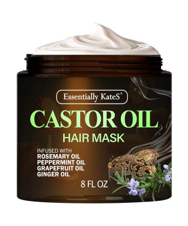 Castor Oil Hair Mask 8 Fl Oz - Infused with Rosemary Peppermint Grapefruit and Ginger Oil - Fuller and Thicker Looking Formula - Last Long with Immediate Effect