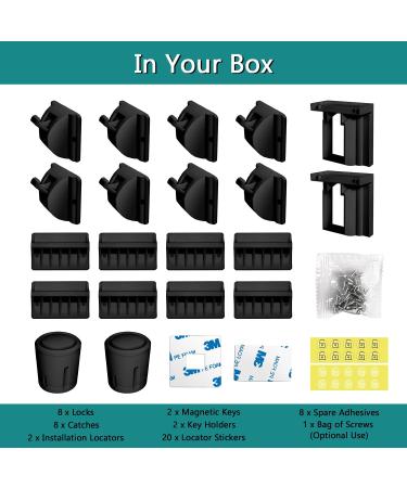 Norjews Child Safety Magnetic Cupboard Locks - 8 Locks & 2 Keys, Easy Install, Invisible Design, No Screws/Drilling - Black (8pc) - Buy Online on GoSupps.com