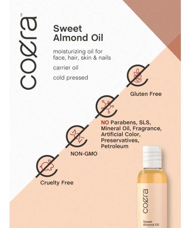 Coera Sweet Almond Oil 4 fl oz | For Hair Skin Face and Nails | Cold Pressed & Hexane Free | Carrier Oil | Free of Parabens SLS & Fragrances 4 Fl Oz (Pack of 1) - Buy Online on GoSupps.com