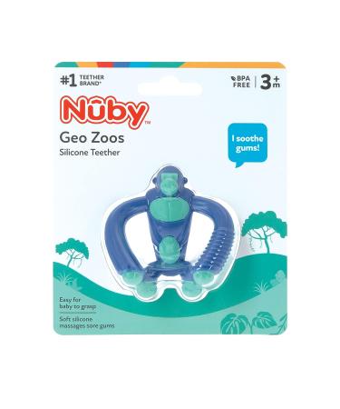 Nuby Geo Zoos Massaging Teether - BPA-Free Baby Teething Toy - Blue Gorilla Design - 3+ Months - Buy Online on GoSupps.com