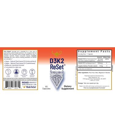 RnA ReSet D3K2 Reset 4000 IU Vitamin D Supplement 60 Capsules - Buy Online on GoSupps.com