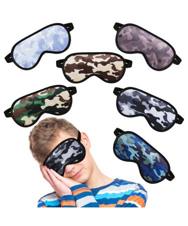 6 Pack Kids Camo Sleep Mask Soft Satin Eye Mask Boys Sleeping Mask Kids Night Mask for Sleeping Light Blocking Eye Cover with Adjustable Straps for Men Kids Boys 6 Camouflage Styles