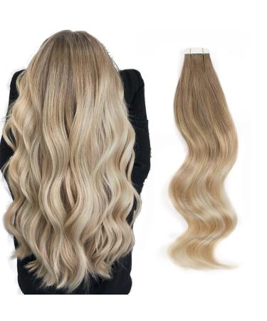 Depending on the amazing beauty hair extensions tape in real hair balayage tape in hair extensions ash brown in dirty blonde with platinum blonde extensions tape highlight B8-18/60 55 cm 20 pieces 55 cm #b8-18/60
