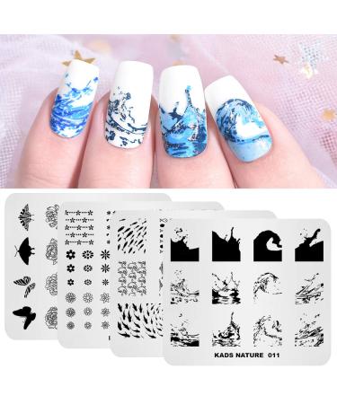 Nail Stamping Platte 4er Set Butterfly Floral Ocean Wave Image Template Stampfer Schaber Nail Art Decoration DIY Druck Manik n Design 38