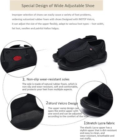 Buy Diabetic Edema Shoes for Men - Lightweight Walking Shoes with Rubber Sole & Memory Foam - Adjustable Bar-Strap Slippers - Size 11.5 Black - Buy Online on GoSupps.com