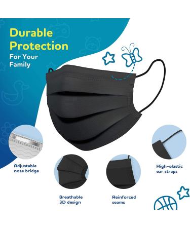 Parama 50pcs Kids Black Medical Masks - 100% Made in Italy EN14683 Type II BFE 99% Disposable Mouth & Nasal Protection - Buy Online on GoSupps.com