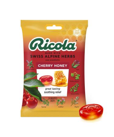 Ricola Cherry Honey Throat Drops, 24 Drops, Naturally Soothing Relief that Lasts for Scratchy, Hoarse, and Sore Throats Cherry Honey 24 Count (Pack of 1)