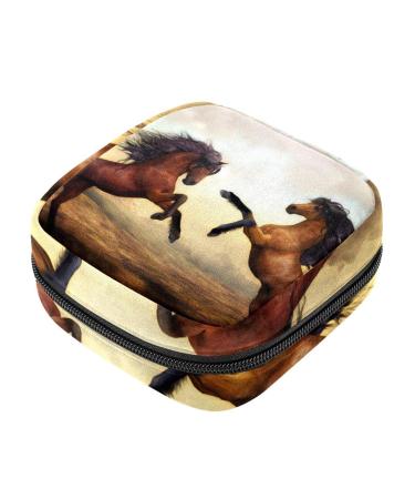 HomeDecorZone Couple Animal Horse Art Painting Period Bag Menstrual Cup Pouch Large Storage Bag Sanitary Purse for Sanitary Napkin Pads Pads Organizer for Girls Women Multicoloured 17