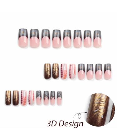 Buy BABALAL Square Press on Nails - Long French Tip Brown Chrome Acrylic 24 Pcs | 3D Water Wave Design | Y2K Manicure for Women & Girls - Buy Online on GoSupps.com