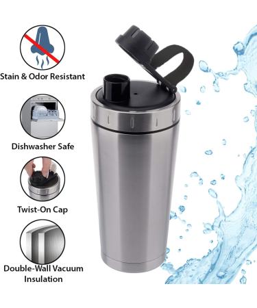 Isolated Stainless Steel Protein Shaker Bottle 590ml - Hot/Cold Dishwasher-Safe Leak-Proof BPA-Free - Silver & Black - Buy Online on GoSupps.com