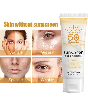 Rice Sunscreen Organic Sunscreen SPF50 Face &Body Sun Cream Strong Sun Protection Sun Lotion with Rice Extracts Refreshing Body Suncream Non-Greasy & Breathable Moisturiser Sunscreen for Oily Skin-40g - Buy Online on GoSupps.com