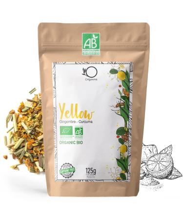 ORIGENS Yell-OW! Organic Turmeric Ginger Herbal Tea 125 g | Ginger Turmeric Black Pepper and Lemon Infusion | For Iced/Hot T