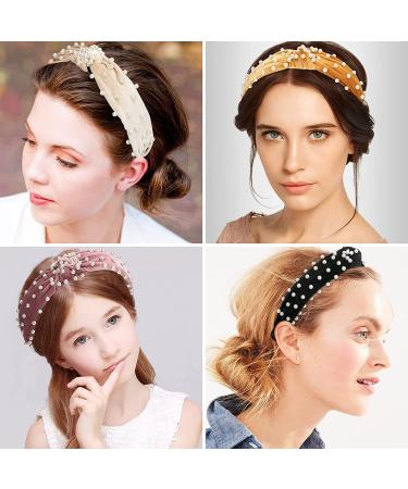 GORGOU 4 Pack Pearl Headbands for Women - Knotted Wide Headbands - Fashion Turban Hair Hoops - Velvet Hair Accessories for Girls - Buy Online on GoSupps.com