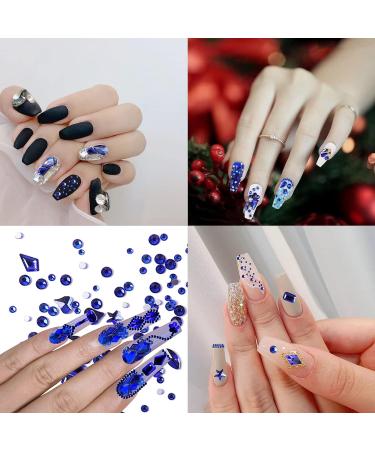 3120Pcs Nail Art Rhinestones Kit - Multi-Shapes Glass Crystal AB & Round Flat Back Gems Diamond Set with Tweezers and Dotting Pen for Nail Art Decoration - Blue Sapphire - Buy Online on GoSupps.com