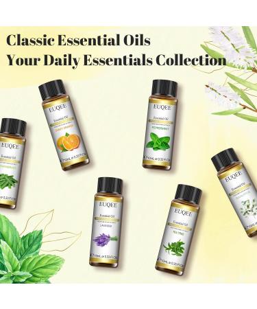 EUQEE Essential Oils Set - Lavender, Eucalyptus, Peppermint, Tea Tree, Sweet Orange, Lemongrass - 100% Pure Therapeutic Grade Aromatherapy Oils for Diffuser - 6 x 10ml White - Buy Online on GoSupps.com