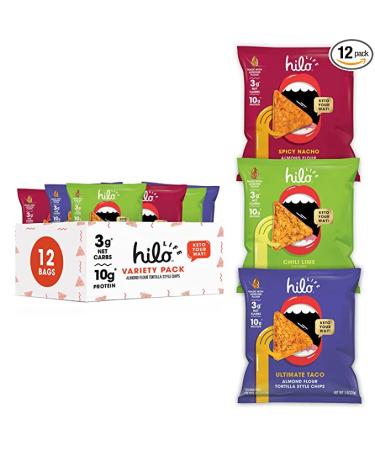 Hilo Life Low Carb Keto Friendly Tortilla Chip Snack Bags Bold Variety Pack 12 Count
