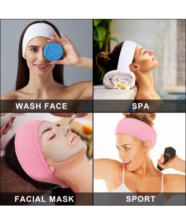 Quesuc Spa Facial Headband Make Up Wrap Head Terry Cloth Headband Adjustable Towel for Face Washing Shower 3 Pieces (White Black Pink) - Buy Online on GoSupps.com