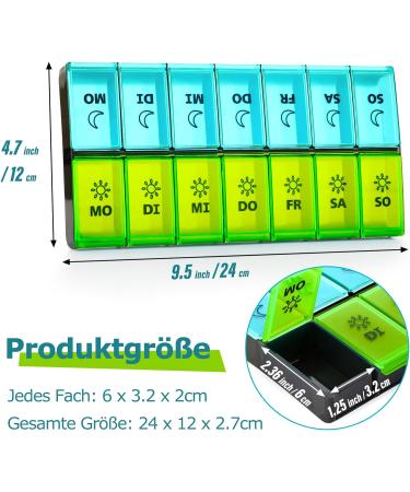 Moisture Festival XL 7-Day Pill Organizer - 14 Compartments for Vitamins Supplements & Medications - Green - Buy Online on GoSupps.com