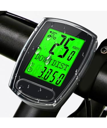 IPSXP Bike Computer, Wired Bicycle Speedometer and Odometer Waterproof Cycle Computer with Backlight LCD Display, Automatic Sleep/Wake, Battery Included