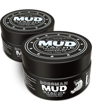 Bossman MUDstache Unscented Mustache Wax - 2 Pack No Pull - Spreads Easy for a Strong Non-Tacky 24 hr Hold - Tame Train and Stye - Moustache Wax for Men (1oz) 1 Ounce (Pack of 2)