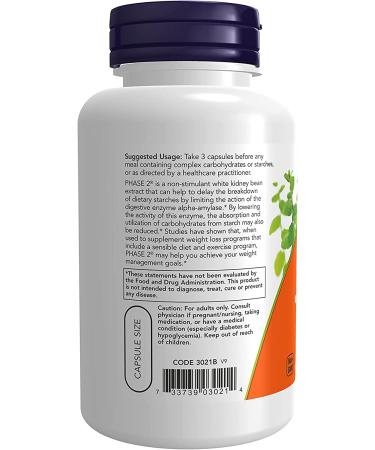 Now Supplements Phase 2 White Kidney Bean Extract 500mg - 120 Veg Capsules for Weight Management - Buy Online on GoSupps.com