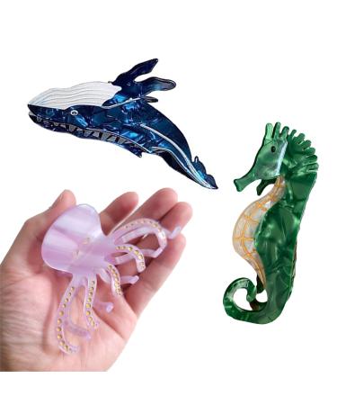 Shell Jaw Clip Hair Claw Clip Acetate Hair Clips Marble Pattern Hairpins Big Claw Clips for Women Beach Hair Accessories Mermaid Costume Accessories (3pcs B)