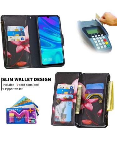 Buy Miago 9 Card Slots Leather Cover for Huawei Y6 2019 | Colorful Zipper Flip Wallet Case | PU Leather Pocket Protective Cover | Pink Flower Design - Buy Online on GoSupps.com