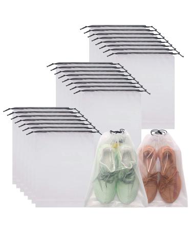 DIOMMELL Set of 24 Transparent Shoe Bags for Travel Large Clear Shoes Storage Organizers Pouch with Rope for Men and Women