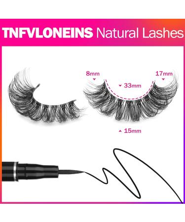 TNFVLONEINS 3D Wispy Mink Lashes with Clear Band and Liquid Eyeliner - 7 Pairs of Natural-Looking Fluffy Cat Eye Fake Eyelashes, 17mm Extensions Effect - Black - Buy Online on GoSupps.com