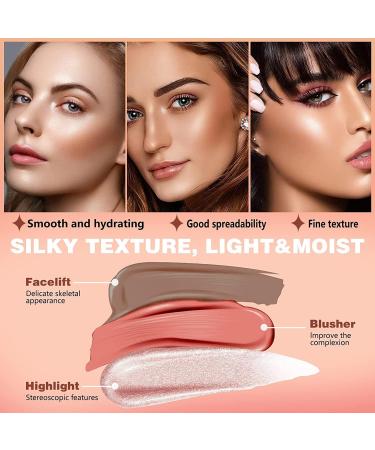 Pakivs 3pcs Liquid Contour Beauty Wand Liquid Blusher Highlighter Contouring Stick Set with Cushion Applicator Liquid Bronzer Stick Long Lasting Smooth Silky Cream Stick Makeup Kit - Buy Online on GoSupps.com