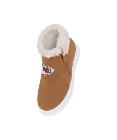 FOCO Womens NFL Team Logo Fuzzy Brim Zipper Boots Kansas City Chiefs 8 Team Color
