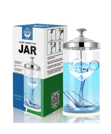 Disinfectant Jar(Glass thickened style)-Midsize Salon Barber Disinfecting Jar.30 Oz Sterilizing Jar.With Removable Straining Tray.for Nail Tools and Barber Supplies Salon Jar&Spa Implements 30Fl Oz