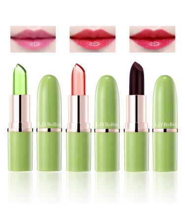 3PCS Aloe Vera Color Changing Lipstick Set Magic Jelly Lipstick Long Lasting Highly Pigmented Color Change Lip Gloss Waterproof Lips Moisturizer Non-Sticky Cup Tinted Lip Balm Stain Makeup Set