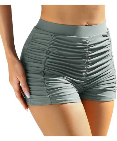 Women's High Waist Swim Shorts | Elegant Bikini Beachwear | XXL Gray V-Slit Design - Buy Online on GoSupps.com